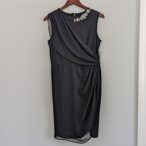 NEW Prelude Black Rhinestone Collar Draped Black Dress Size 6 Formal - Picture 1 of 9